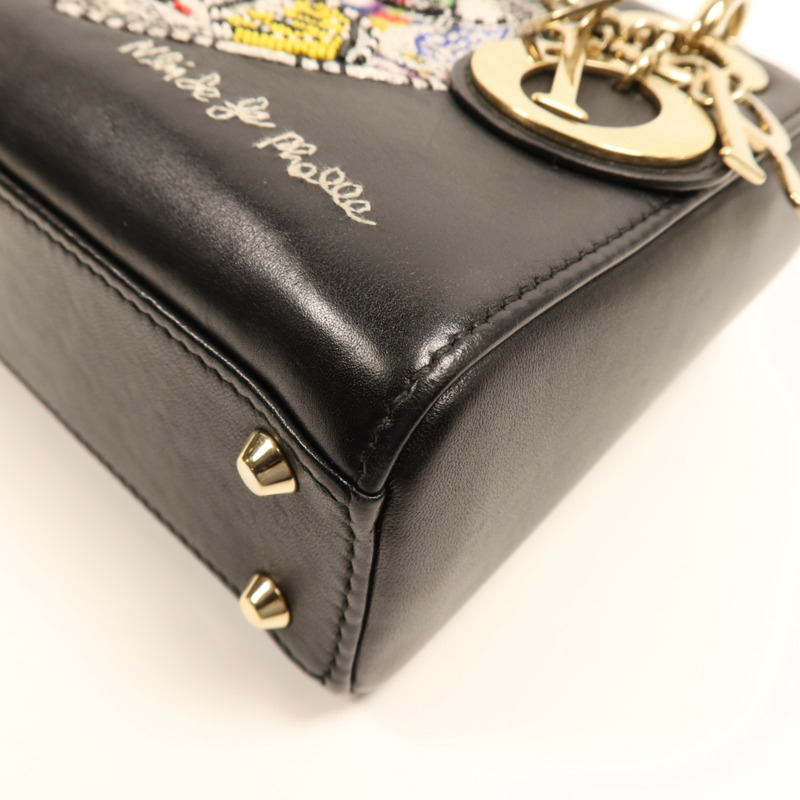 Dior 牛皮皮革Lady Dior Mini金扣鏈帶手挽肩背兩用袋-10