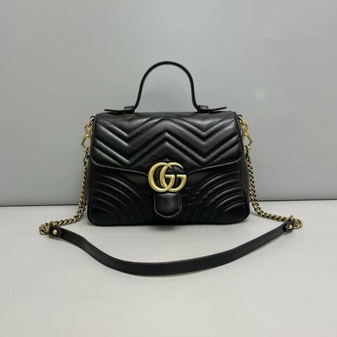 Gucci Marmont小號黑色全皮郵差包手提包 肩背 斜背包