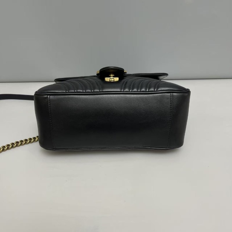 Gucci Marmont小號黑色全皮郵差包手提包 肩背 斜背包-3