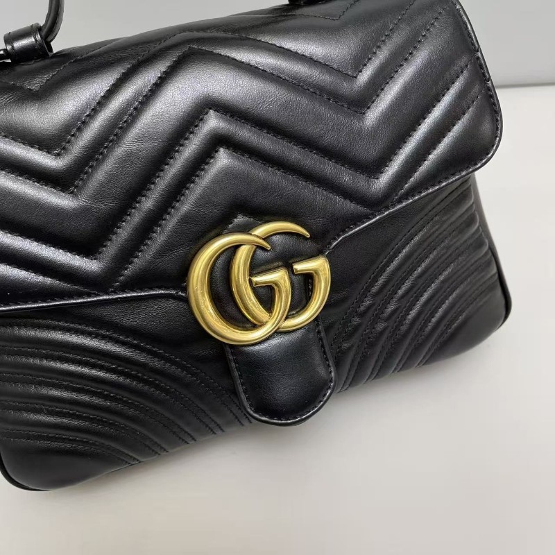 Gucci Marmont小號黑色全皮郵差包手提包 肩背 斜背包-5