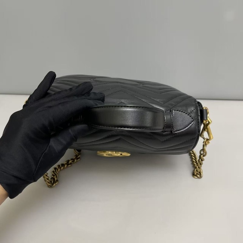 Gucci Marmont小號黑色全皮郵差包手提包 肩背 斜背包-6