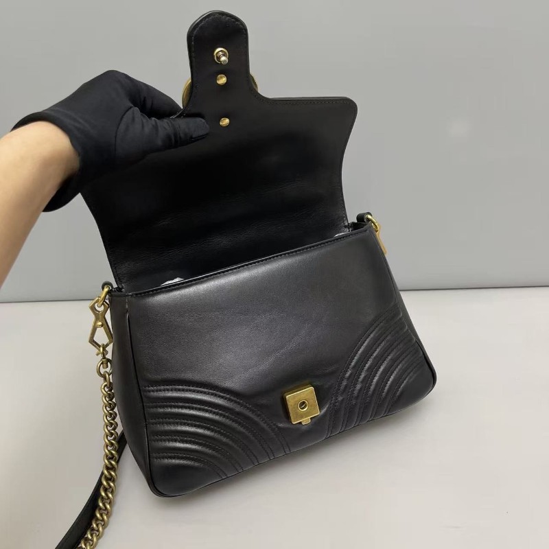 Gucci Marmont小號黑色全皮郵差包手提包 肩背 斜背包-7