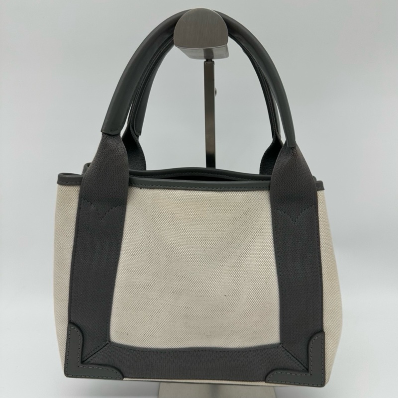 「JL精品代購」 Balenciaga巴黎世家帆布灰拼白cabas小號手提托特包-3
