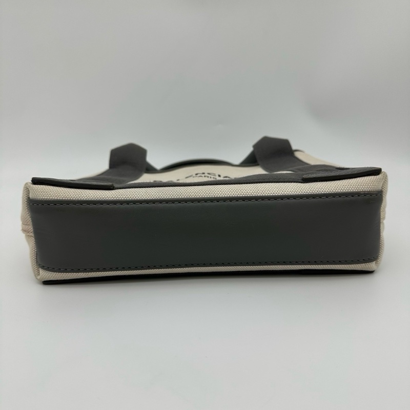 「JL精品代購」 Balenciaga巴黎世家帆布灰拼白cabas小號手提托特包-6
