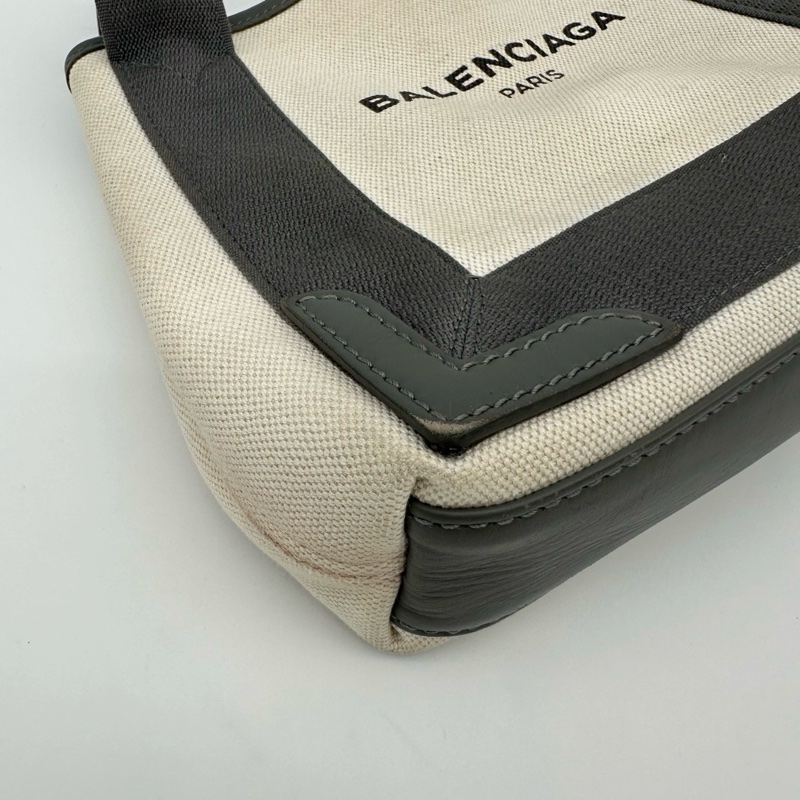 「JL精品代購」 Balenciaga巴黎世家帆布灰拼白cabas小號手提托特包-7