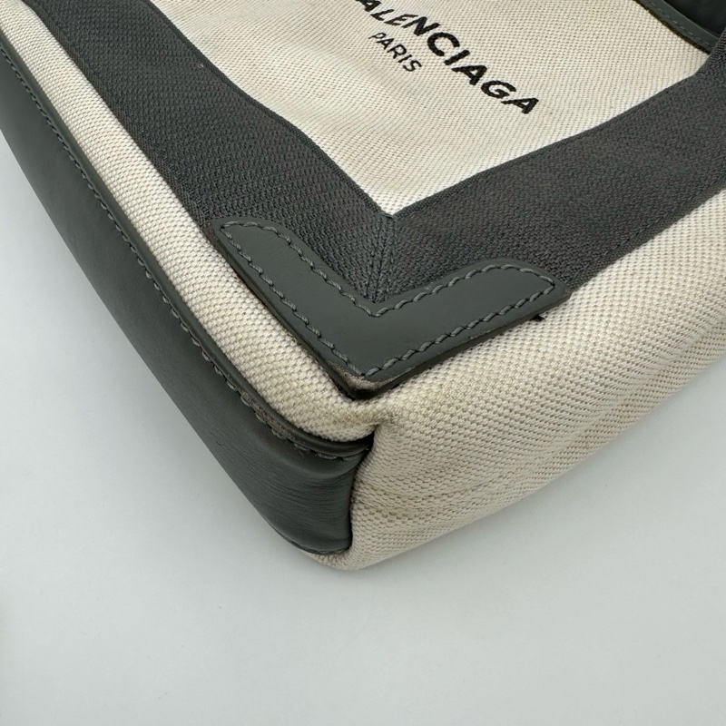 「JL精品代購」 Balenciaga巴黎世家帆布灰拼白cabas小號手提托特包-8