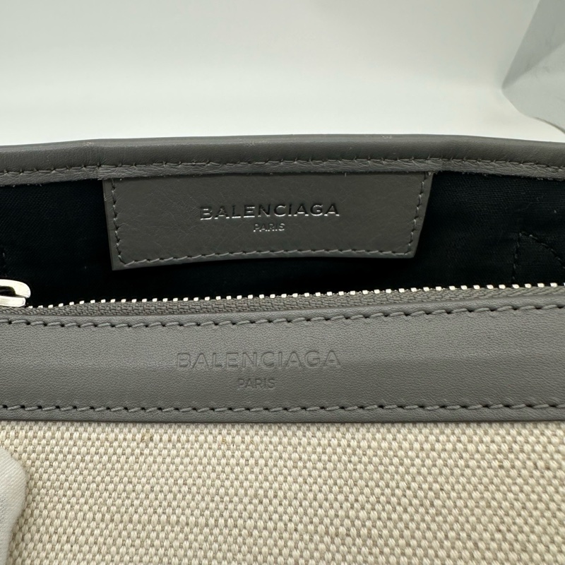 「JL精品代購」 Balenciaga巴黎世家帆布灰拼白cabas小號手提托特包-10