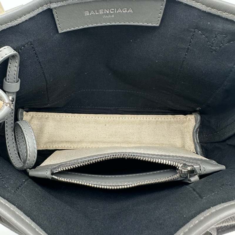 「JL精品代購」 Balenciaga巴黎世家帆布灰拼白cabas小號手提托特包-11