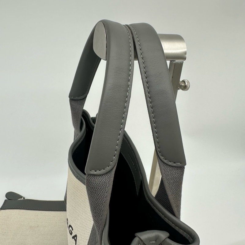 「JL精品代購」 Balenciaga巴黎世家帆布灰拼白cabas小號手提托特包-12
