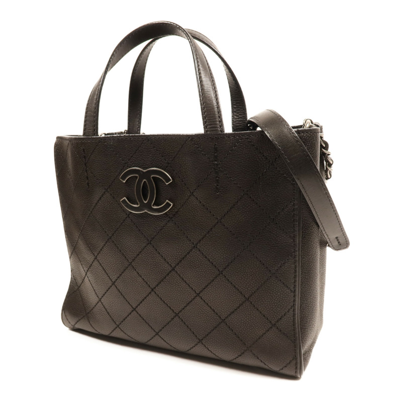 CHANEL 牛皮皮革2 Way Shoulder Bag銀扣鏈帶手挽肩背兩用袋-2