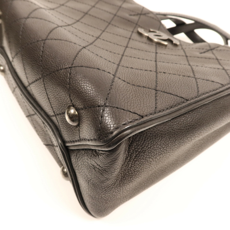 CHANEL 牛皮皮革2 Way Shoulder Bag銀扣鏈帶手挽肩背兩用袋-4