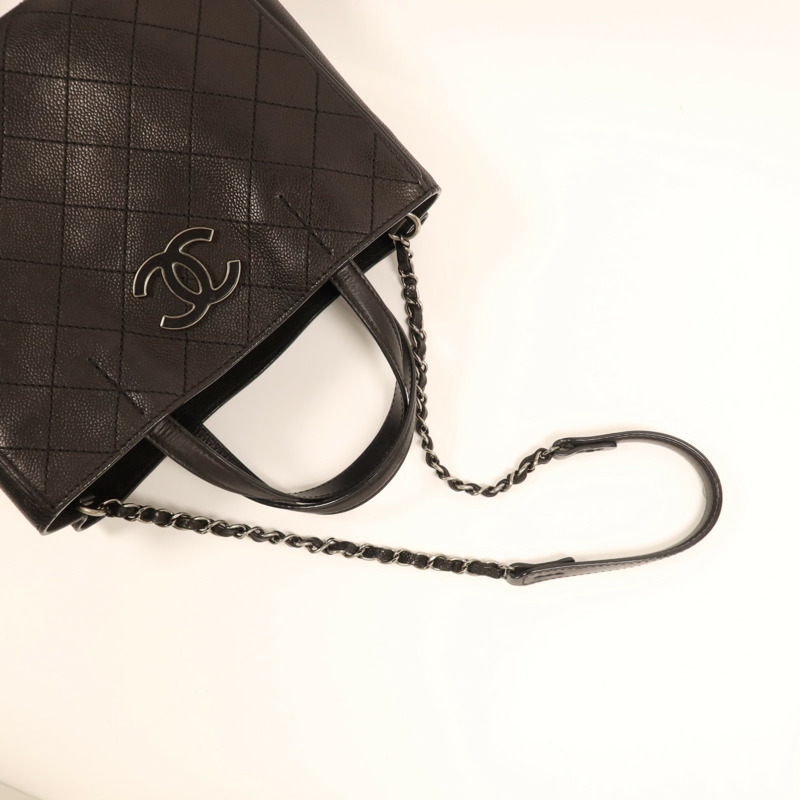 CHANEL 牛皮皮革2 Way Shoulder Bag銀扣鏈帶手挽肩背兩用袋-12