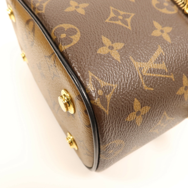 LOUIS VUITTON Monogram Reverse Vanity PM金扣手挽肩背兩用袋棕色-4