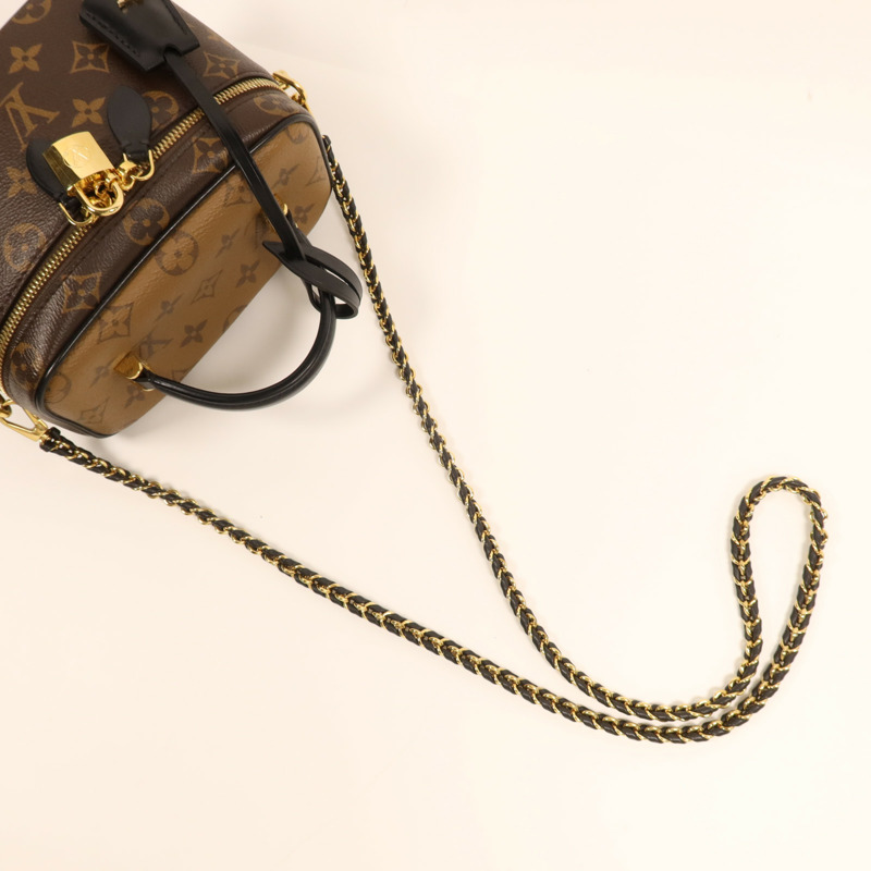 LOUIS VUITTON Monogram Reverse Vanity PM金扣手挽肩背兩用袋棕色-8
