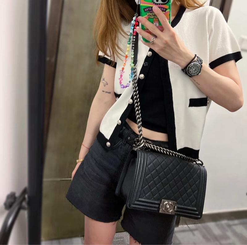 「JL精品代購」香奈兒黑銀牛皮Leboy25 做舊五金-1