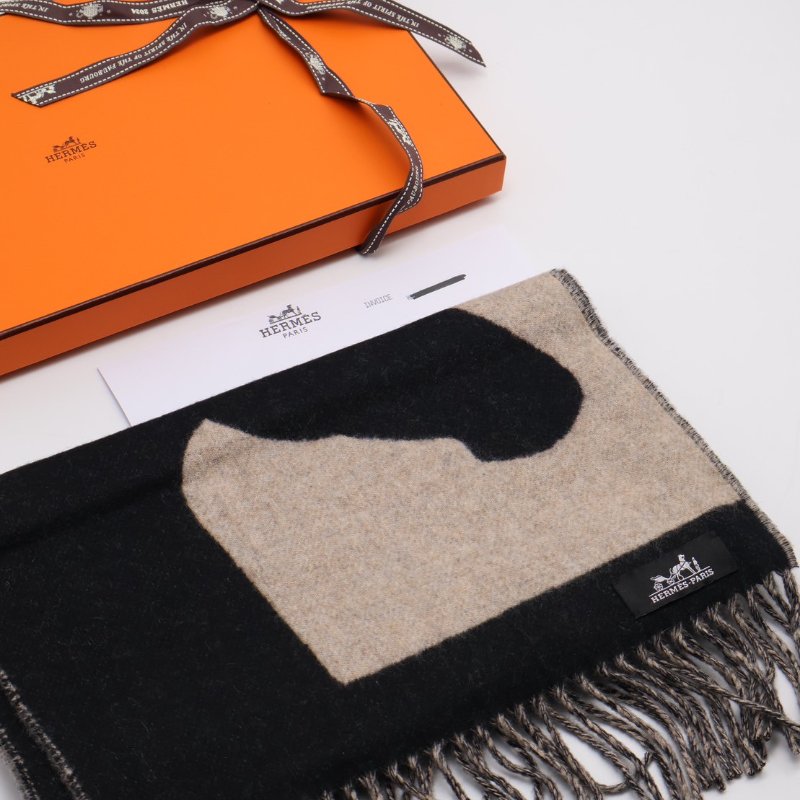 HERMES Love story 圍巾 - 米黑-8