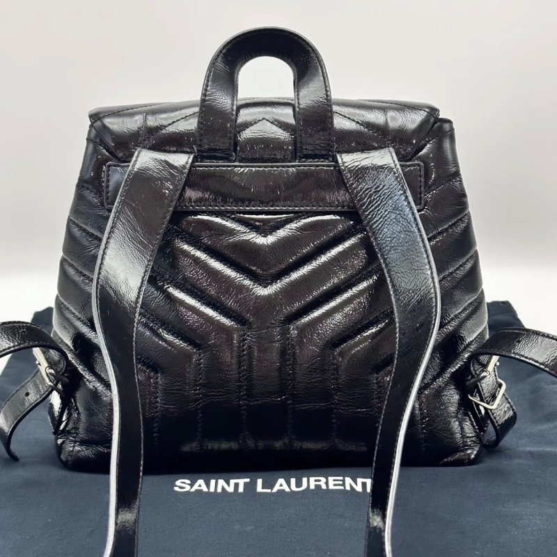 YSL 黑銀雲朵V紋後背包24*21*10.5 98新配件塵袋-1