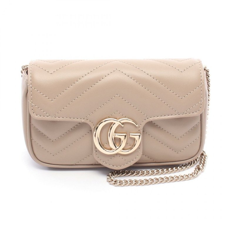 GUCCI GG Marmont 超迷你鏈條單肩包 皮革 米色 全新 女款-0