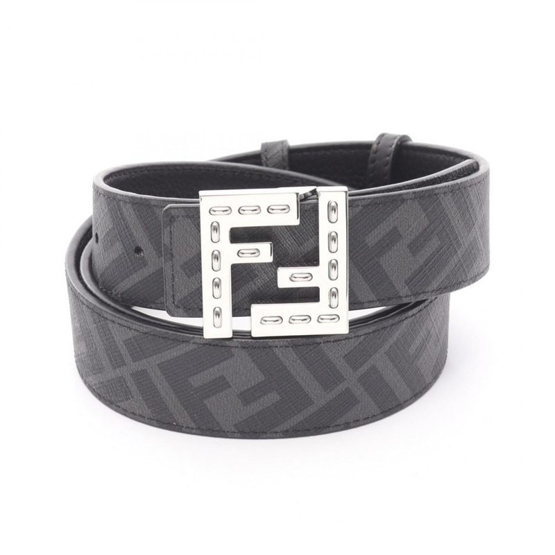 FENDI FF 方形腰帶 7C0535AFF1F0GXN105 皮革 黑色 灰色 全新 男士-0