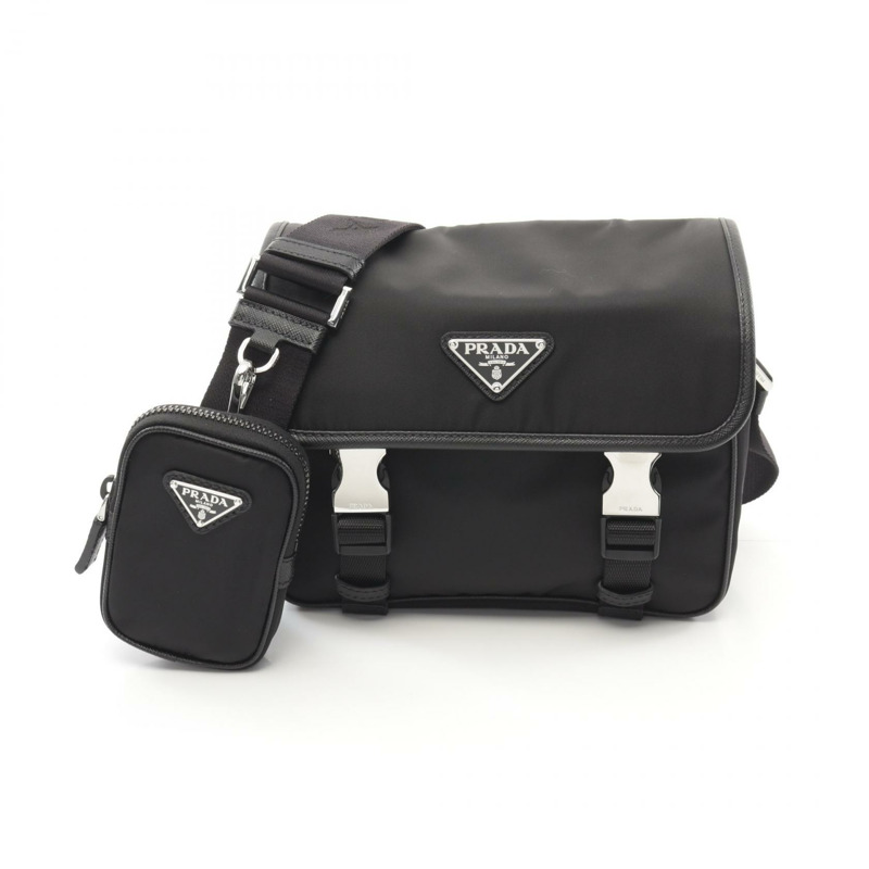 PRADA 再生尼龍肩背包 2VD0342DMHF0002XOP Saffiano 皮革黑色 全新 男士-0