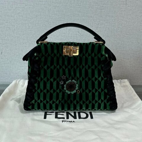 FENDI peekaboo絲絨刺繡金扣帶小號 23*17*10 全新閒置配件塵袋