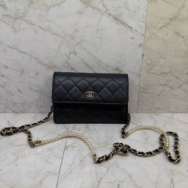 CHANEL珍珠皮穿鍊口蓋鍊包/26-0