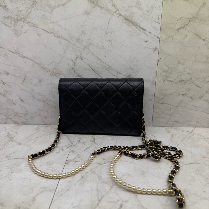 CHANEL珍珠皮穿鍊口蓋鍊包/26-1