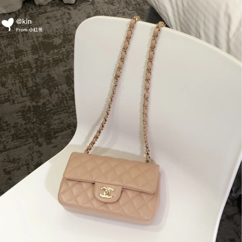CHANEL - 奶茶色羊皮金釦CF20cm-2