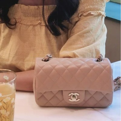 CHANEL - 奶茶色羊皮金釦CF20cm-3