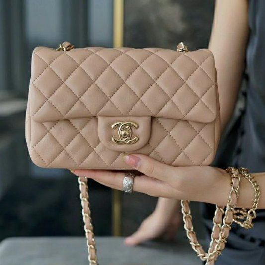 CHANEL - 奶茶色羊皮金釦CF20cm-5