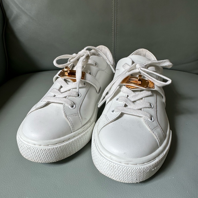 Hermes/愛馬仕 kelly金扣小白鞋,37碼,-0