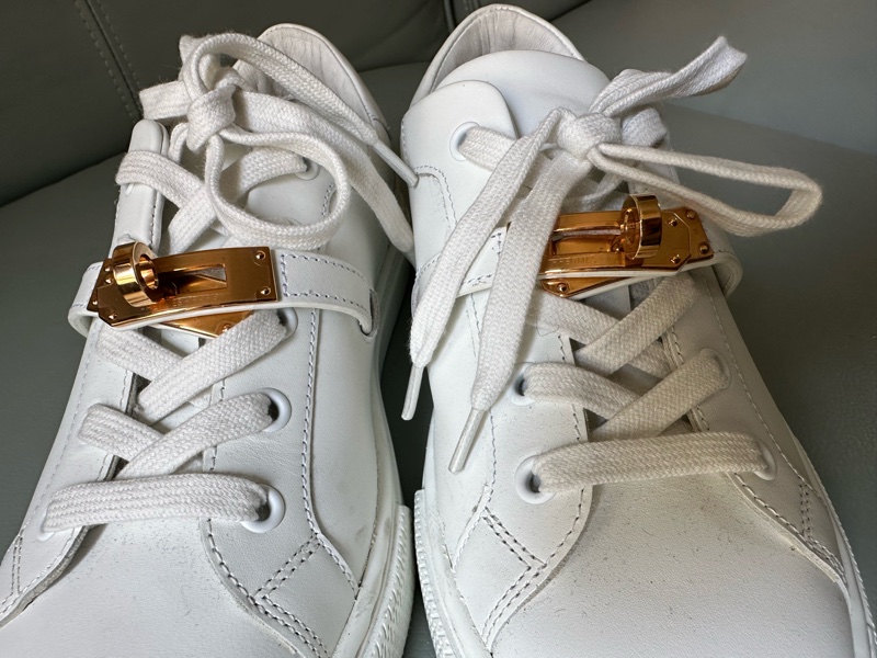 Hermes/愛馬仕 kelly金扣小白鞋,37碼,-6