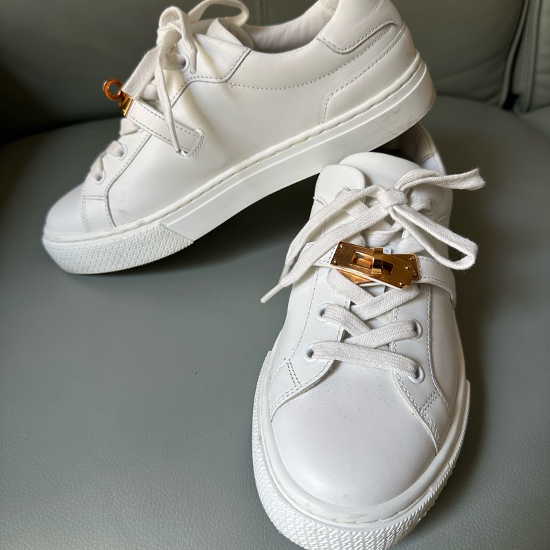 Hermes/愛馬仕 kelly金扣小白鞋,37碼,-7