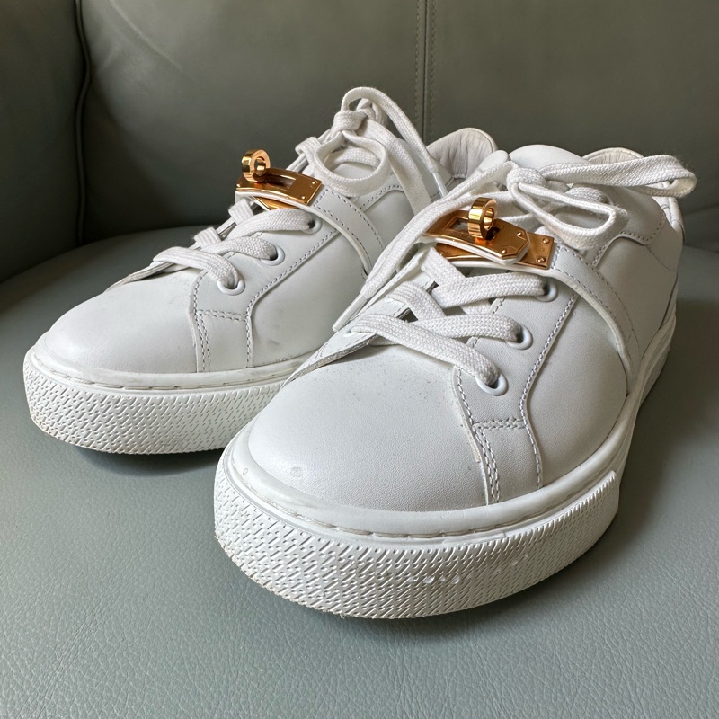 Hermes/愛馬仕 kelly金扣小白鞋,37碼,-9