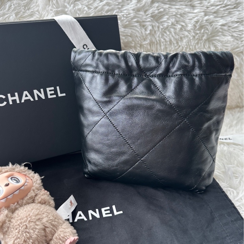 【配件:防塵袋 💕】Chanel 25A 22bag mini 黑金 黑色 金扣 新款磁吸扣 牛皮 手提 斜挎 單肩 肩帶可拆卸-2