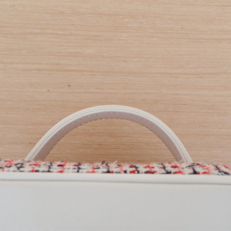 拼色 皮革S 毛呢 27开 浅金扣 白色 皮革C 金扣 编制拼羊皮化妆包-5