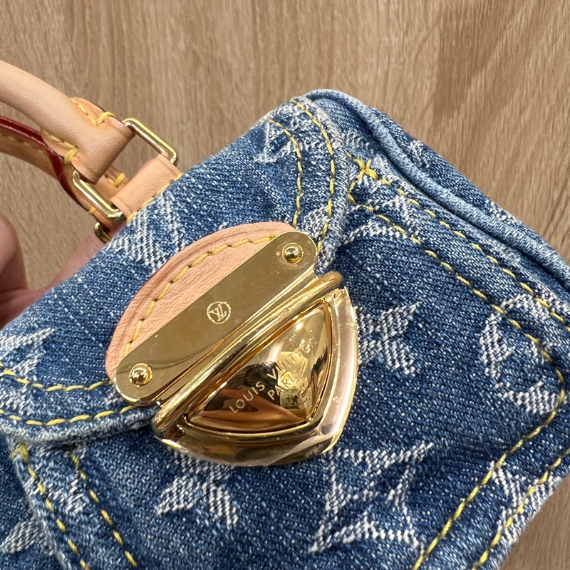 LV 丹寧布金釦Nano Speedy手提斜背包M82950-1