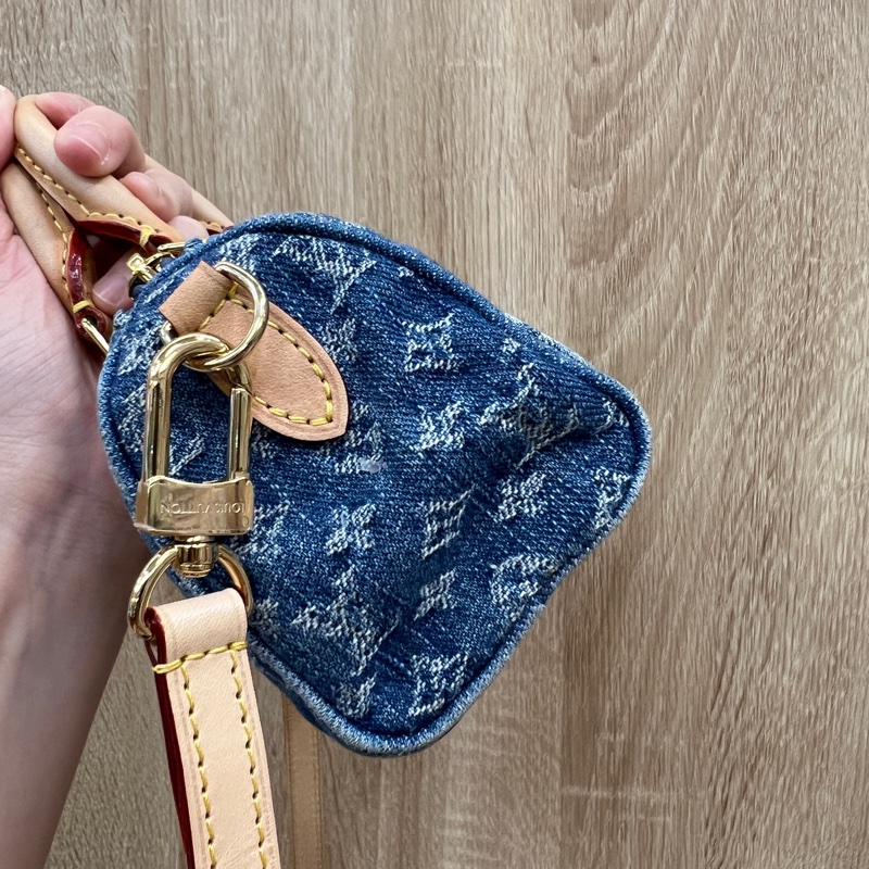 LV 丹寧布金釦Nano Speedy手提斜背包M82950-3