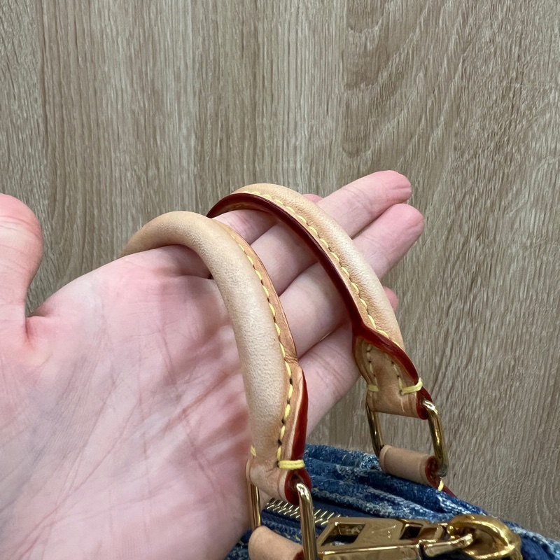 LV 丹寧布金釦Nano Speedy手提斜背包M82950-4