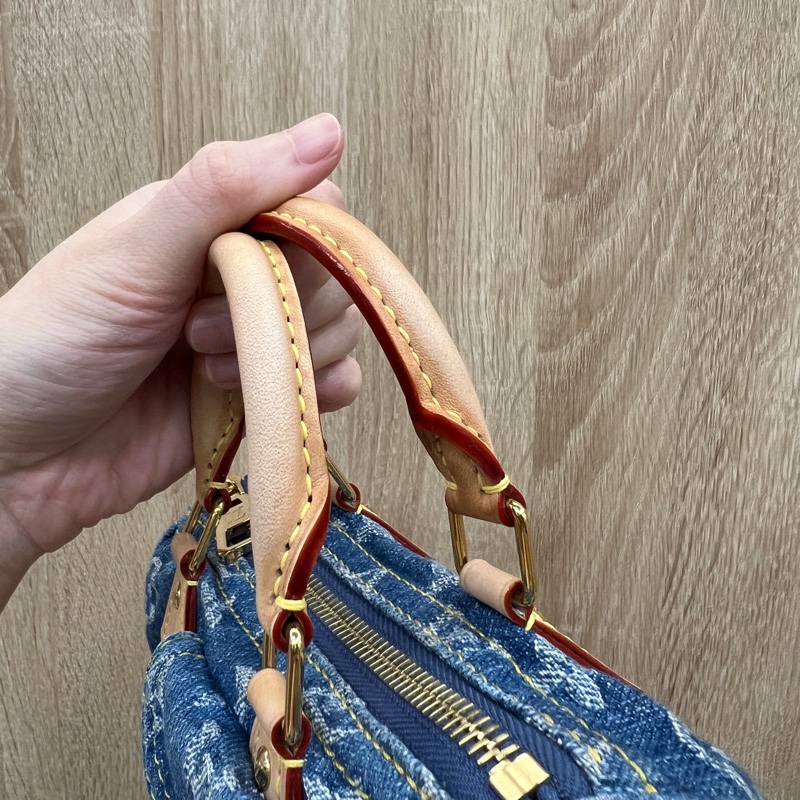 LV 丹寧布金釦Nano Speedy手提斜背包M82950-5