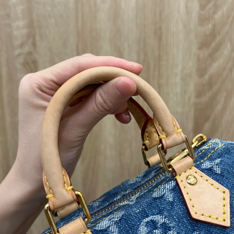 LV 丹寧布金釦Nano Speedy手提斜背包M82950-6