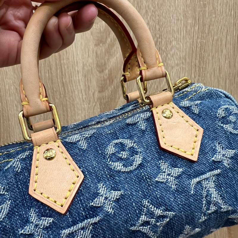 LV 丹寧布金釦Nano Speedy手提斜背包M82950-8