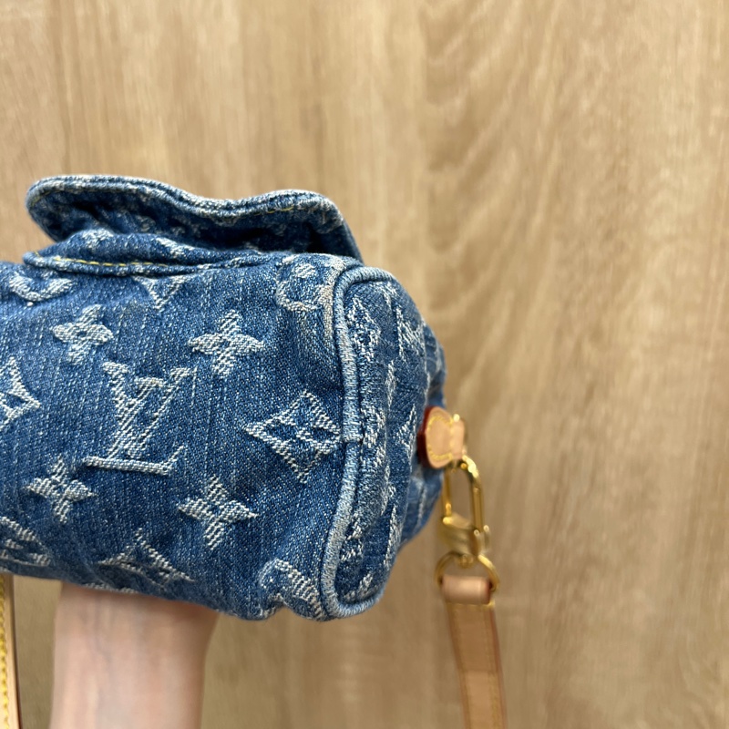 LV 丹寧布金釦Nano Speedy手提斜背包M82950-11