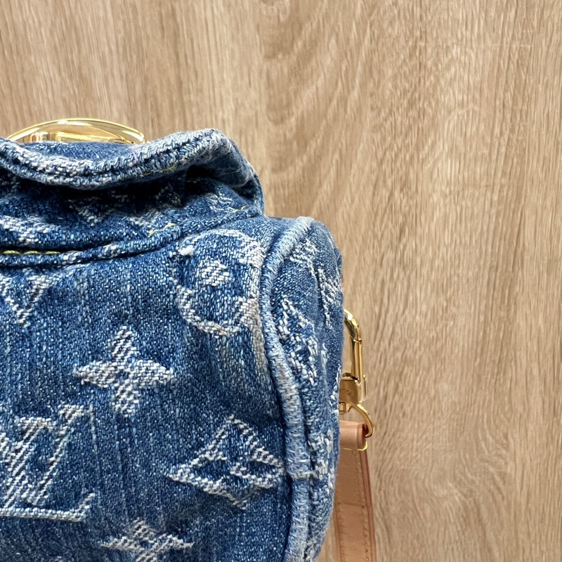 LV 丹寧布金釦Nano Speedy手提斜背包M82950-12