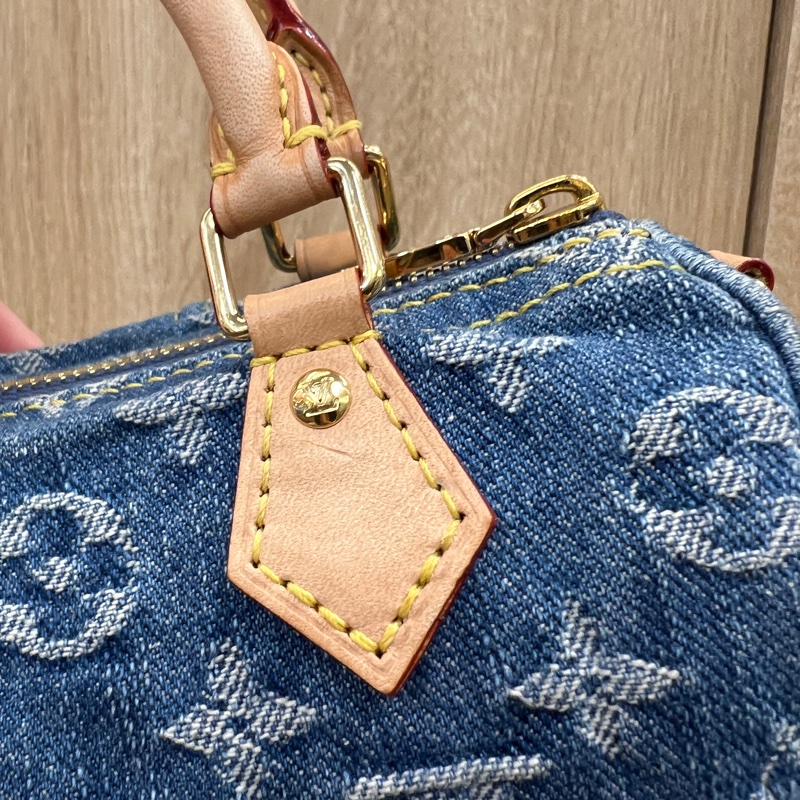 LV 丹寧布金釦Nano Speedy手提斜背包M82950-13