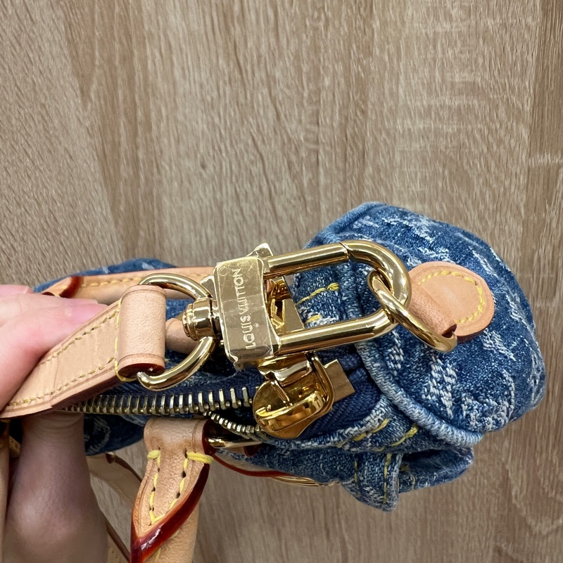 LV 丹寧布金釦Nano Speedy手提斜背包M82950-19