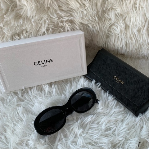 【配件：包裝盒、防塵袋、說明書 】💕Celine TRIOMPHE 01 墨鏡 太陽鏡 黑色框 橢圓 黑色logo