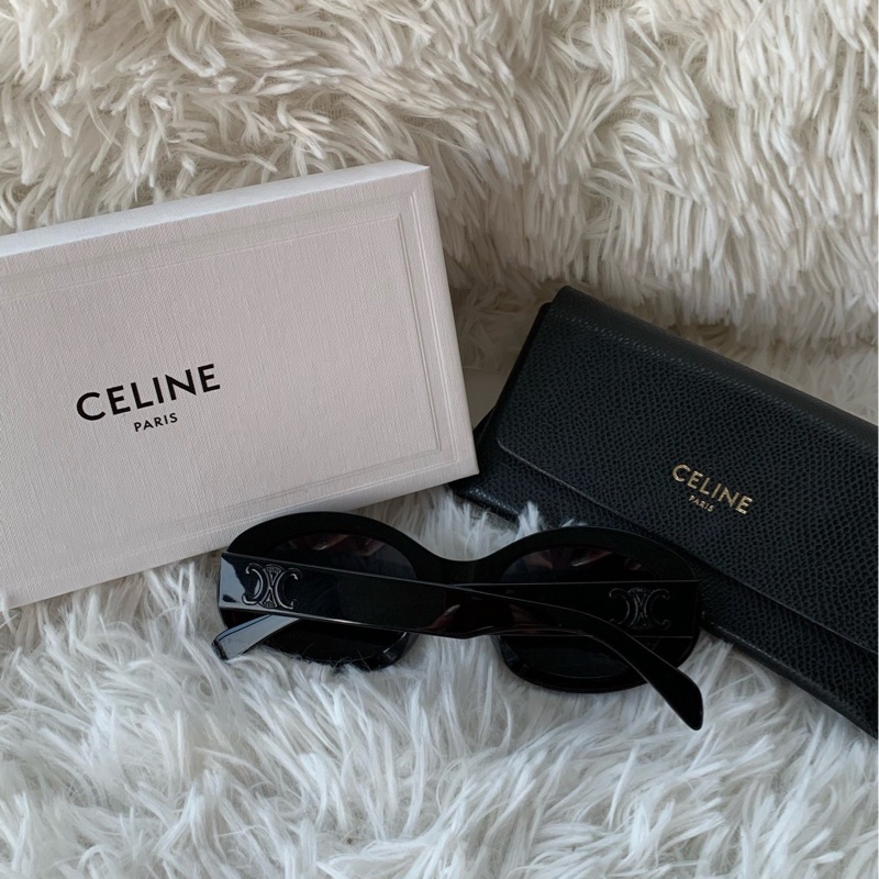 【配件：包裝盒、防塵袋、說明書 】💕Celine TRIOMPHE 01 墨鏡 太陽鏡 黑色框 橢圓 黑色logo-1