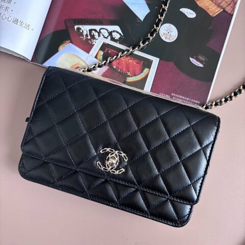 ::CHANEL:: A80982  香奈兒 TRENDY系列經典雙C LOGO菱格紋小羊皮WOC鏈帶斜背包