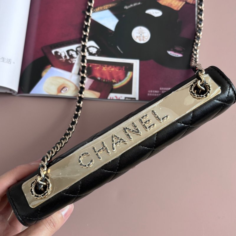 ::CHANEL:: A80982 香奈兒 TRENDY系列經典雙C LOGO菱格紋小羊皮WOC鏈帶斜背包-2